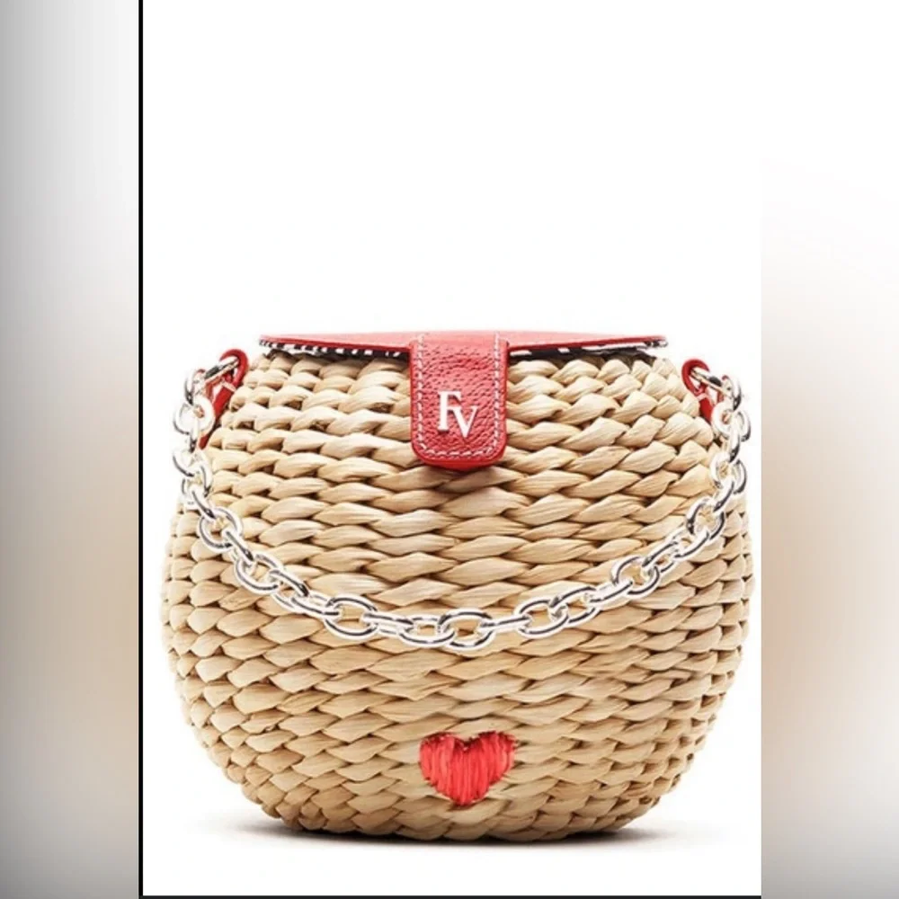 Frances Valentine Honeypot Basket Natural/Red Embroidered Heart - Picture 1 of 11